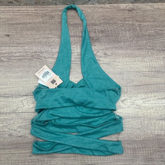 Tiger Mist Teal Wrap Crop Top - Picture 3 of 12